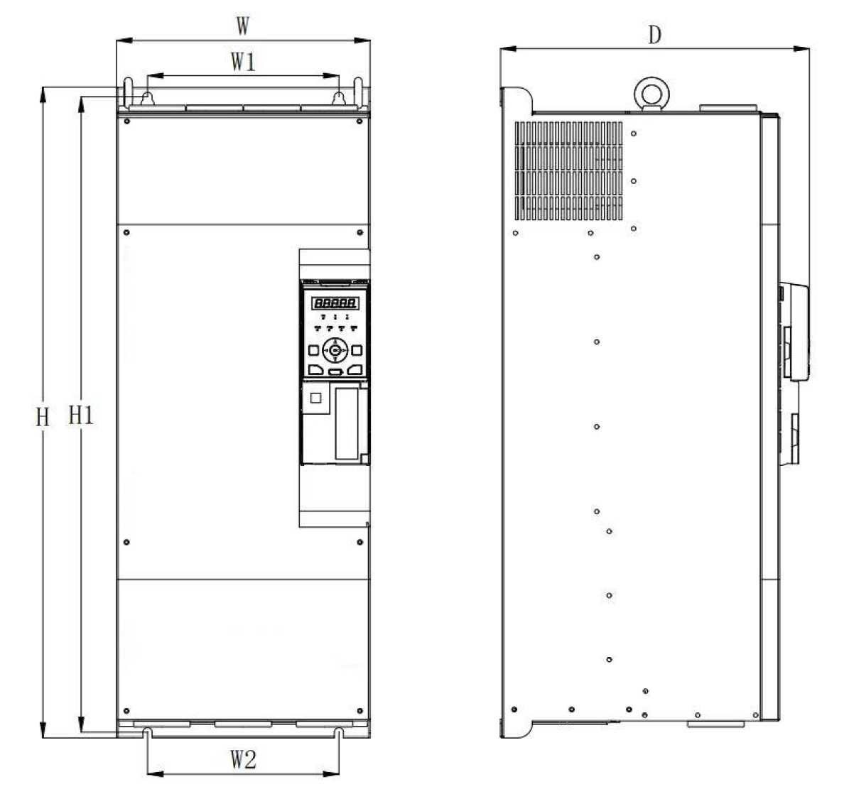 Габаритная схема корпуса INNOVERT IMD303U43E 30 кВт: W, H, D и установочные размеры