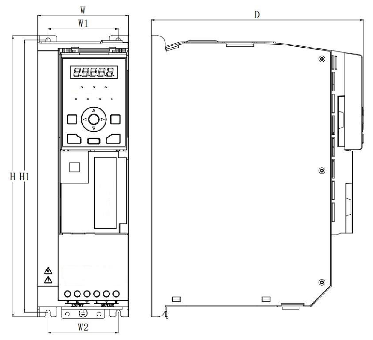 Габаритная схема корпуса INNOVERT IMD113U43E 11 кВт: W, H, D и установочные размеры